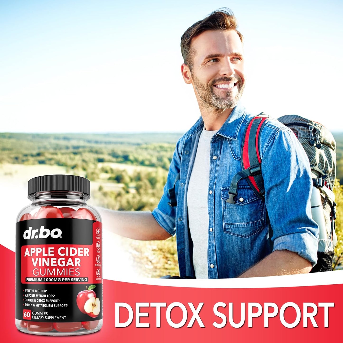 Dr. Bo Apple Cider Vinegar Gummies - Support for Weight Loss, Detox, Digestion, Gut Health - 1000MG ACV Gummy with The Mother - Natural Supplements