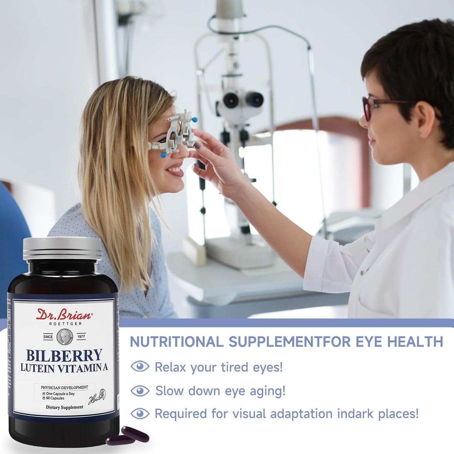 Dr. Brian Eye Vitamins Lutein Capsules with Bilberry Extract - 240mg Lutein, 20mg Vitamin A, 1500iu Vitamin E - Vision Health Support for Dry, Strained, and Aging Eyes