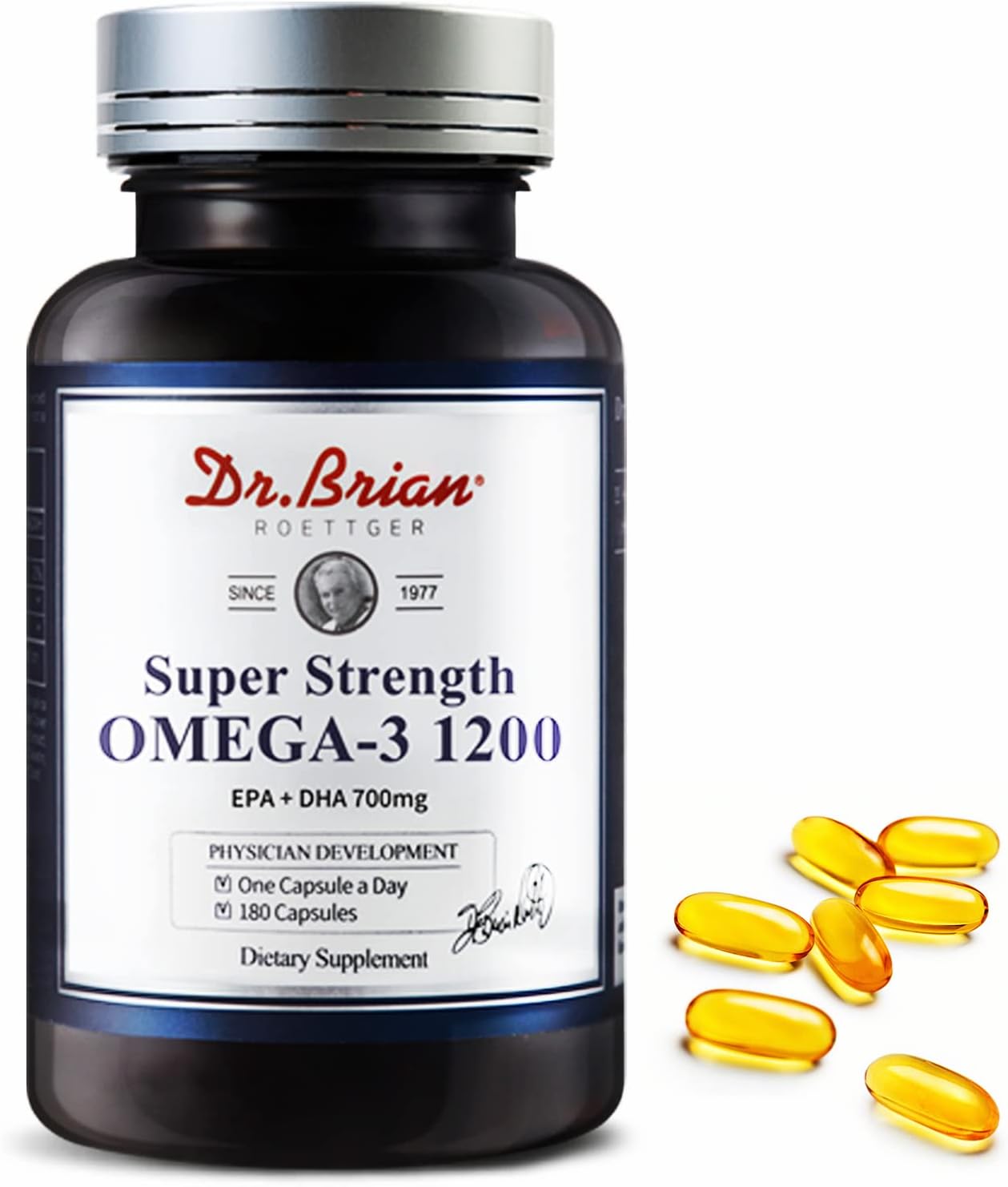 Dr. Brian Omega-3 Fish Oil Supplements for High Absorption with EPA, DHA, Fatty Acids, Triglyceride, Vitamin E - Lemon Flavor - 180 Softgels