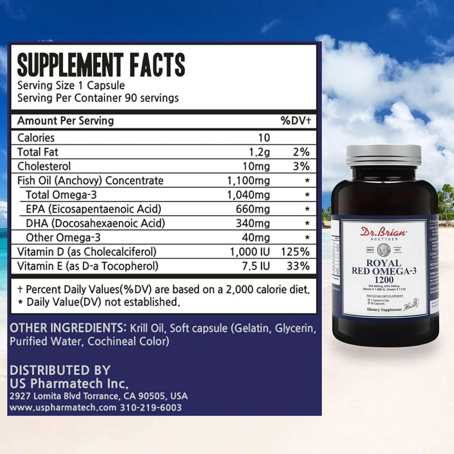 Dr. Brian Roettger Royal Red Omega 3 Fish Oil Supplement - 90 Soft Gels with EPA, DHA, Vitamin D & E for Physical Health