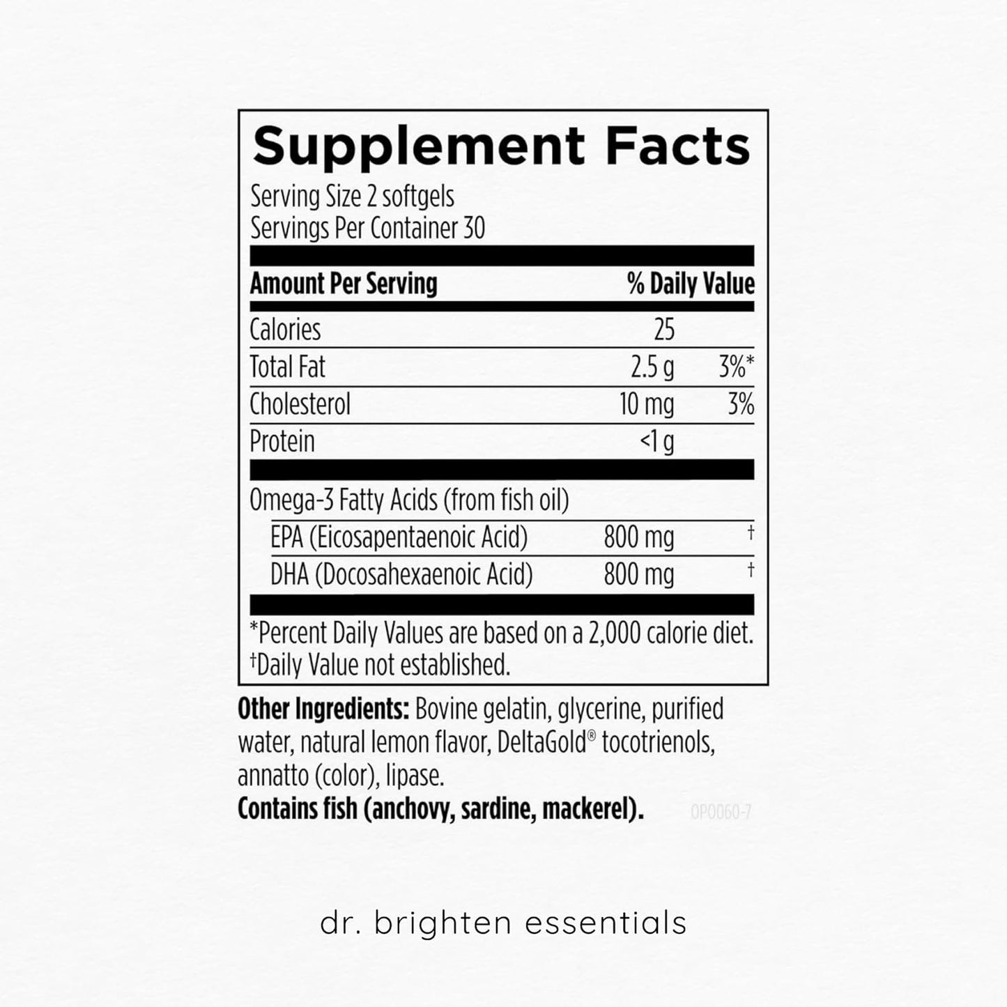 Dr. Brighten Omega Plus Fish Oil Supplement - 1600 mg EPA/DHA for Heart, Brain, Immune System - 60 Softgels