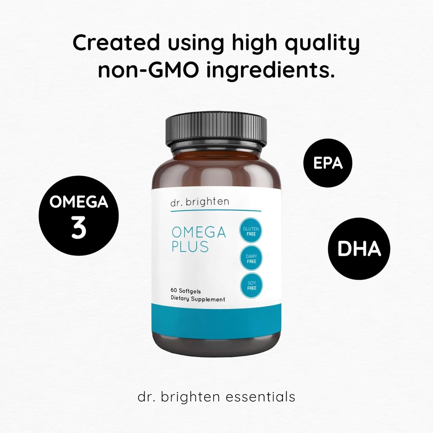 Dr. Brighten Omega Plus Fish Oil Supplement - 1600 mg EPA/DHA for Heart, Brain, Immune System - 60 Softgels
