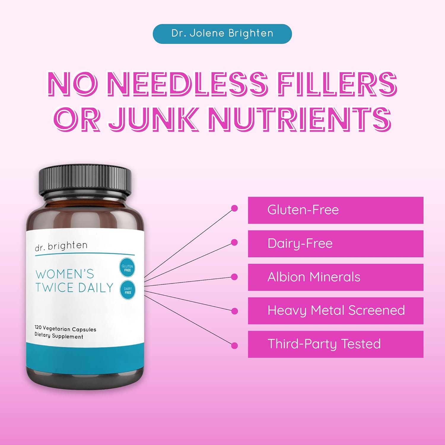 Dr. Brighten Women’s Twice Daily Multivitamin - Full-Spectrum, No Iron, Unique Nutrients - 120 Capsules