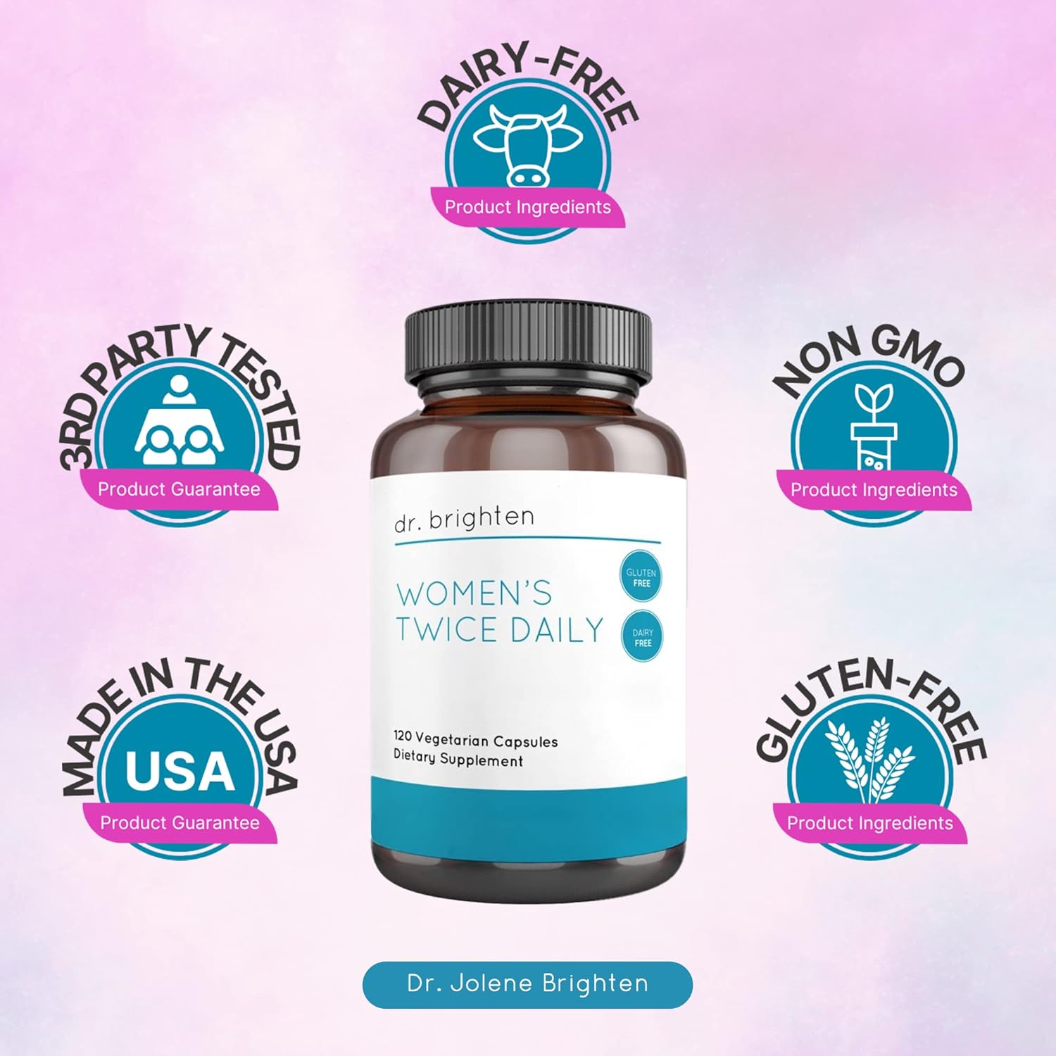 Dr. Brighten Women’s Twice Daily Multivitamin - Full-Spectrum, No Iron, Unique Nutrients - 120 Capsules