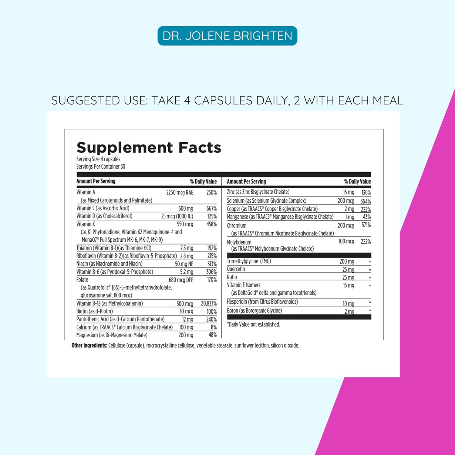 Dr. Brighten Women’s Twice Daily Multivitamin - Full-Spectrum, No Iron, Unique Nutrients - 120 Capsules