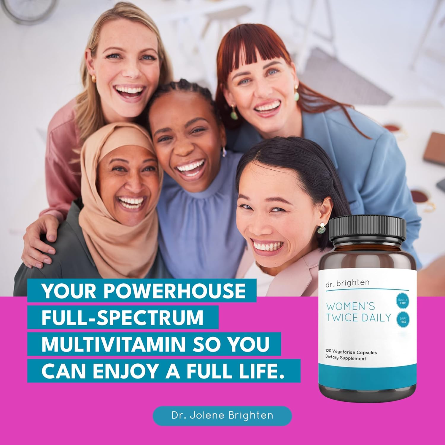 Dr. Brighten Women’s Twice Daily Multivitamin - Full-Spectrum, No Iron, Unique Nutrients - 120 Capsules