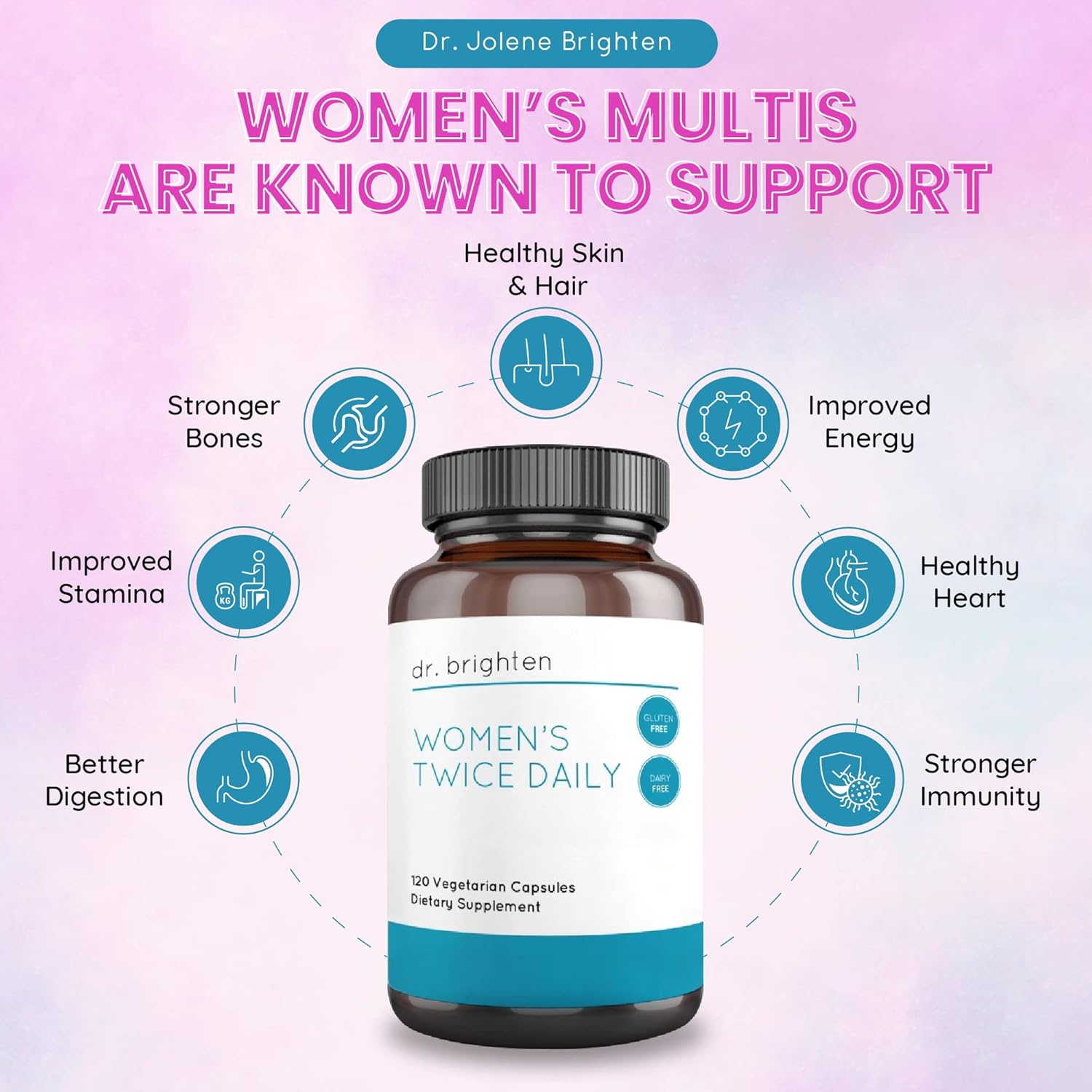 Dr. Brighten Women’s Twice Daily Multivitamin - Full-Spectrum, No Iron, Unique Nutrients - 120 Capsules
