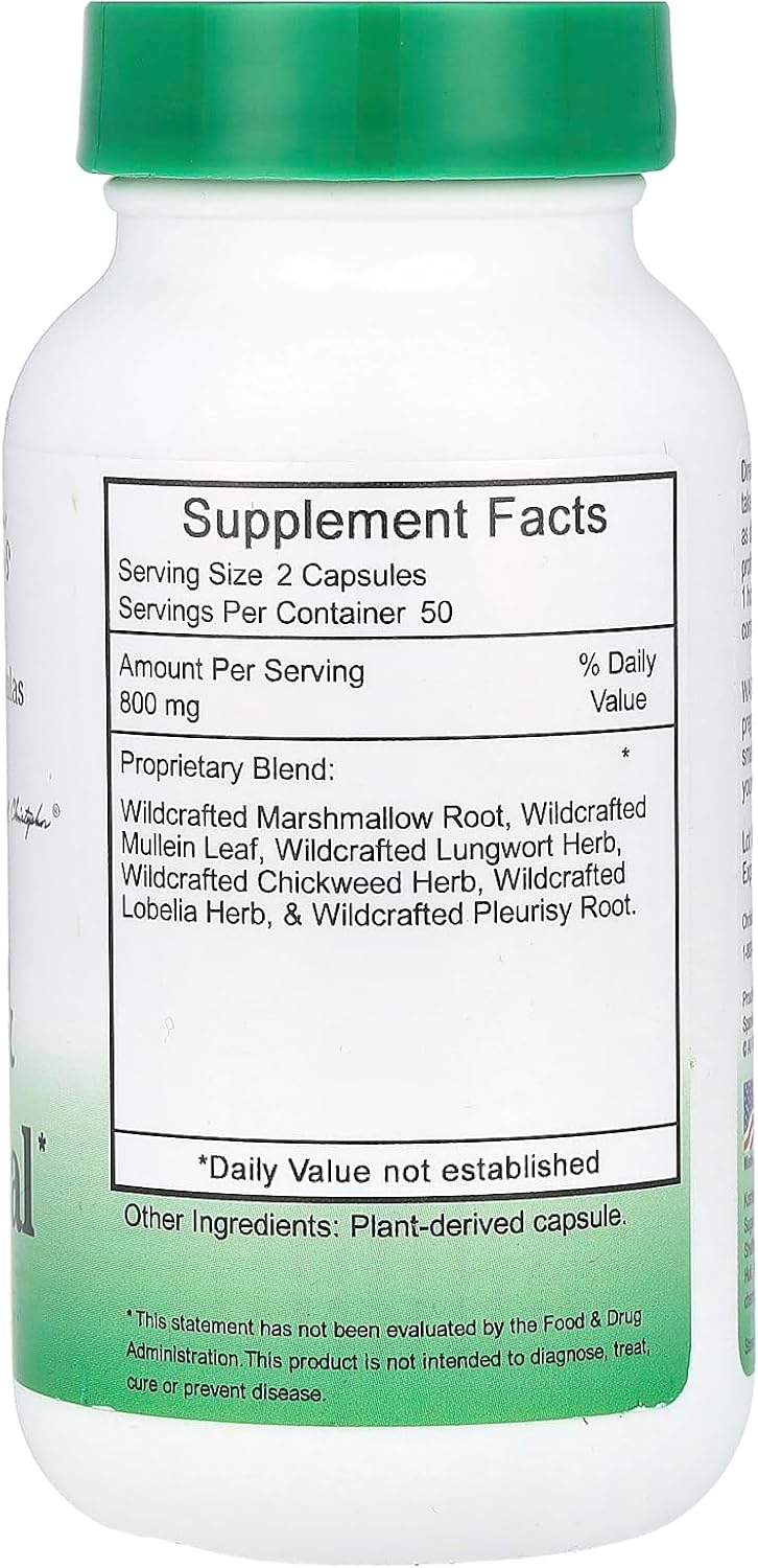 Dr. Christopher's Original Lung & Bronchial Formula Capsules - 100 Count, 400mg - Vegetarian Formula for All Genders