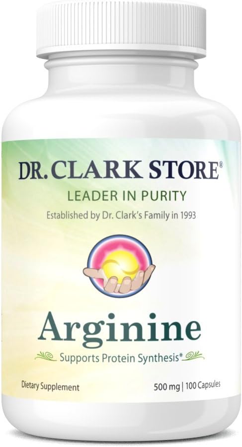 Dr. Clark Store 500mg Arginine Supplement - 100 Gelatin Capsules for Heart Health