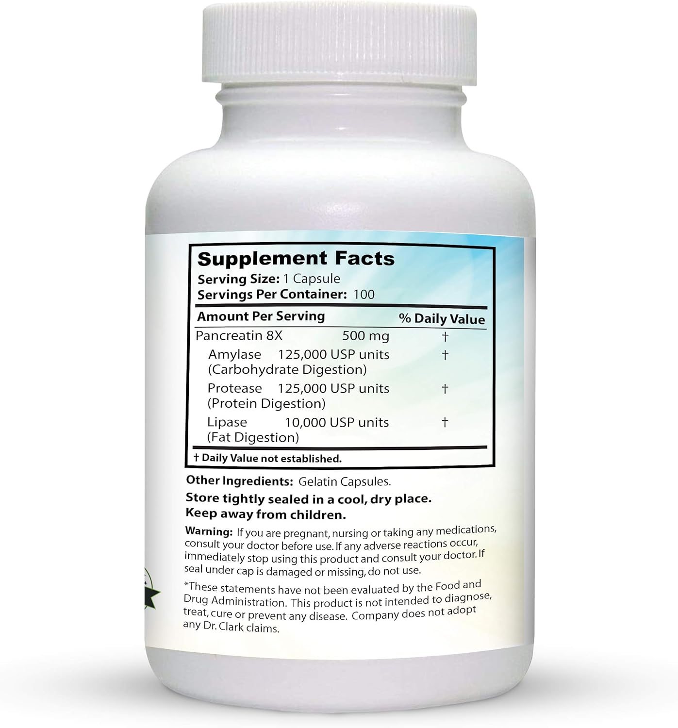 Dr. Clark Store Pancreatin 8X Enzyme Supplement 500mg | Supports Healthy Digestion - 100 Gelatin Capsules