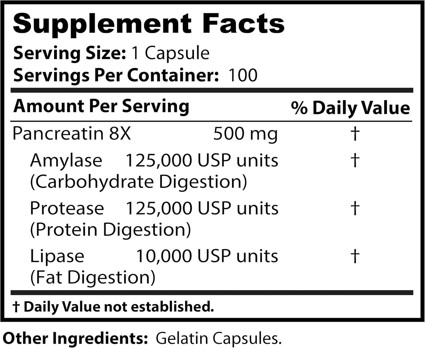 Dr. Clark Store Pancreatin 8X Enzyme Supplement 500mg | Supports Healthy Digestion - 100 Gelatin Capsules