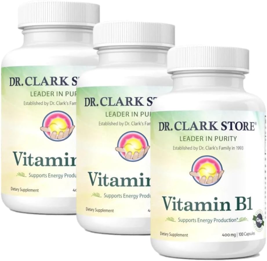 Dr. Clark Store Thiamine B1 Supplement 500mg - Supports Nervous System & Energy Metabolism - Gluten-Free, Dairy Free - 300 Gelatin Capsules