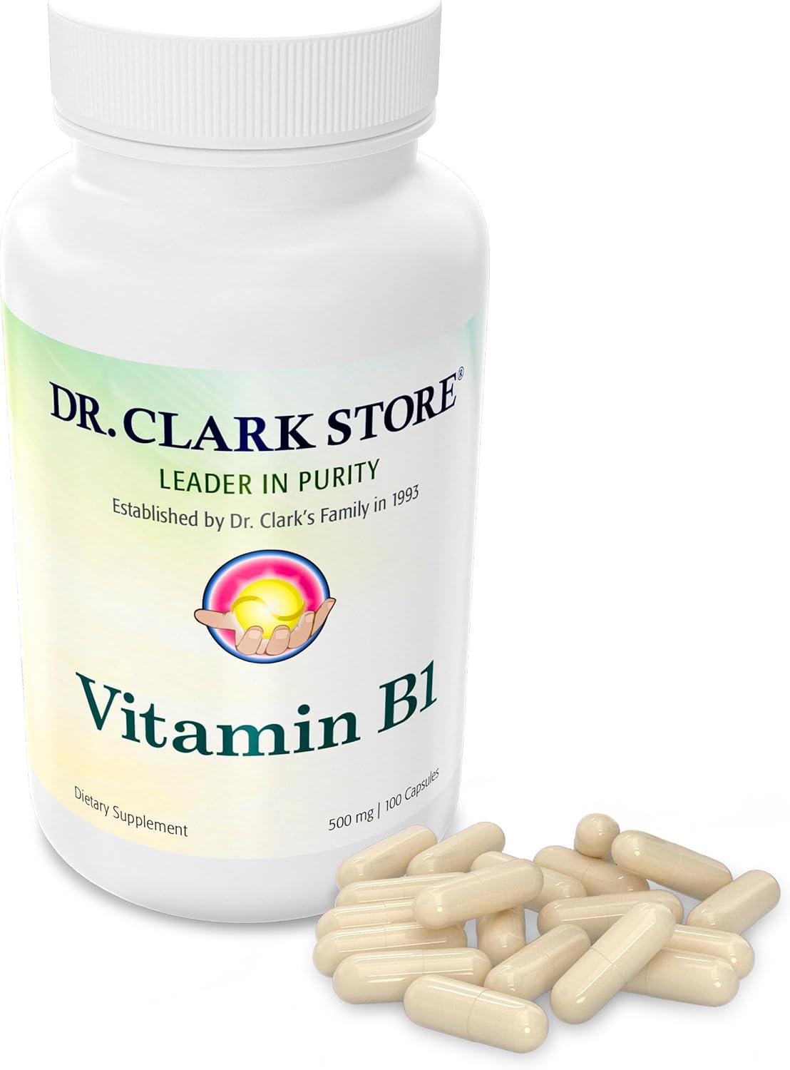 Dr. Clark Store Thiamine B1 Supplement 500mg - Supports Nervous System & Energy Metabolism - Gluten-Free, Dairy Free - 300 Gelatin Capsules