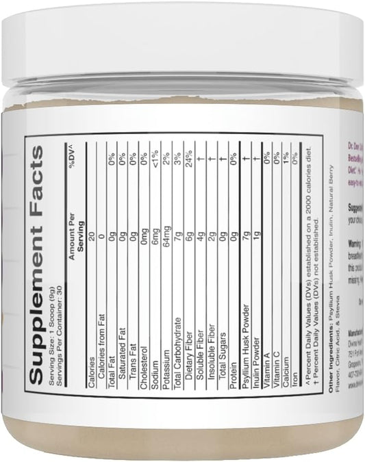 Dr Colbert MD Berry Fiber Zone Powder - Prebiotics, Soluble & Insoluble Fiber - Psyllium Husk & Inulin - 6g Fiber - 9.52 oz - Healthy Gut Zone Book Recommended