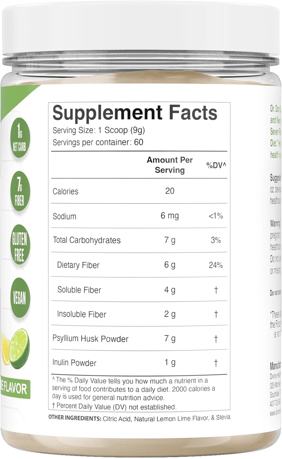 Dr. Colbert MD Fiber Zone Powder - Lemon Lime Flavor | Prebiotics, Psyllium Husk, Inulin | 6g Fiber | Keto & Healthy Gut Zone | 19 oz