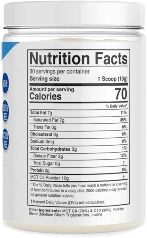 Dr. Colbert's Keto Zone MCT Oil Powder - Unflavored, 70% C8, 30% C10, 0 Net Carbs - 30 Day Supply of 300g - Gluten Free