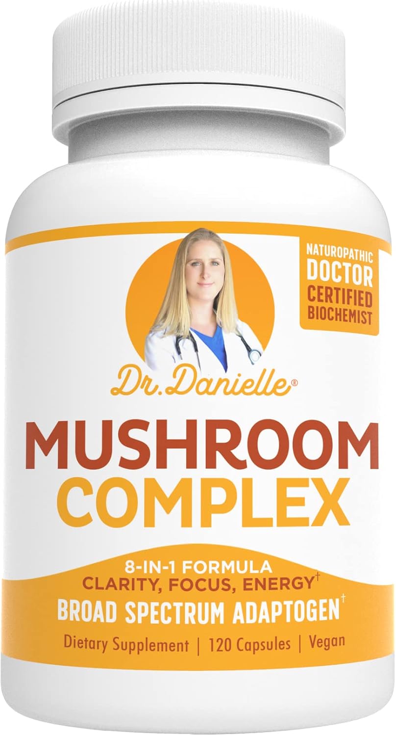 Dr. Danielle Organic Mushroom Complex - Immune Boost & Stress Relief - Lion's Mane, Cordyceps, Reishi - Adaptogen Supplement - Memory & Cognitive Support - 120 Capsules