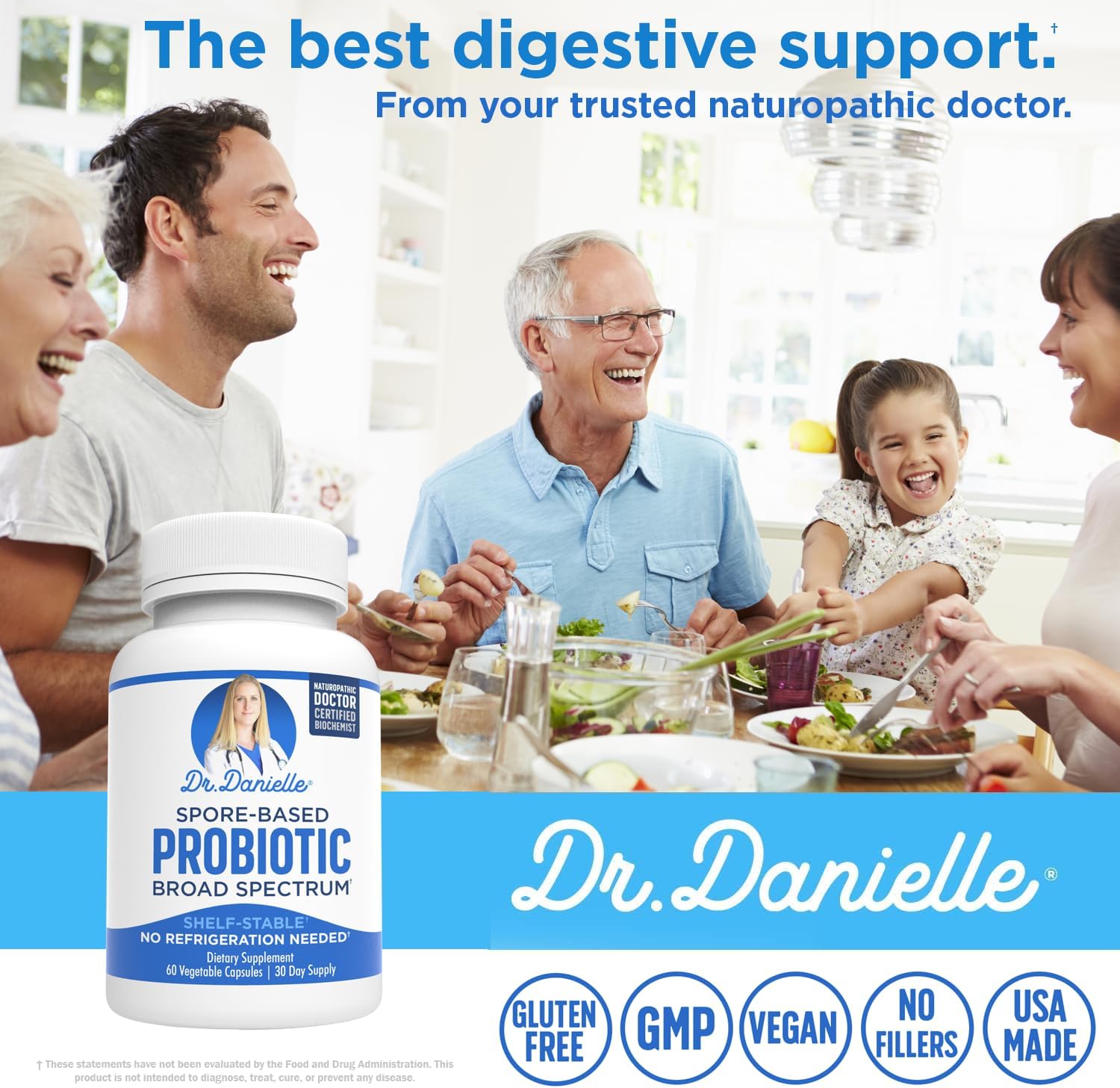 Dr. Danielle Probiotic Supplement - Shelf Stable Probiotics for Women and Men - 60 Capsules - Bacillus Strain - No Refrigeration Needed