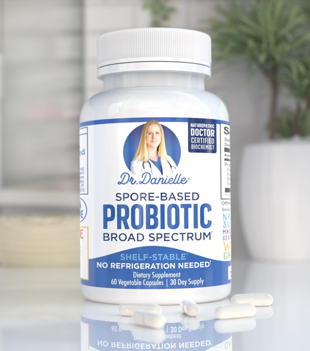Dr. Danielle Probiotic Supplement - Shelf Stable Probiotics for Women and Men - 60 Capsules - Bacillus Strain - No Refrigeration Needed