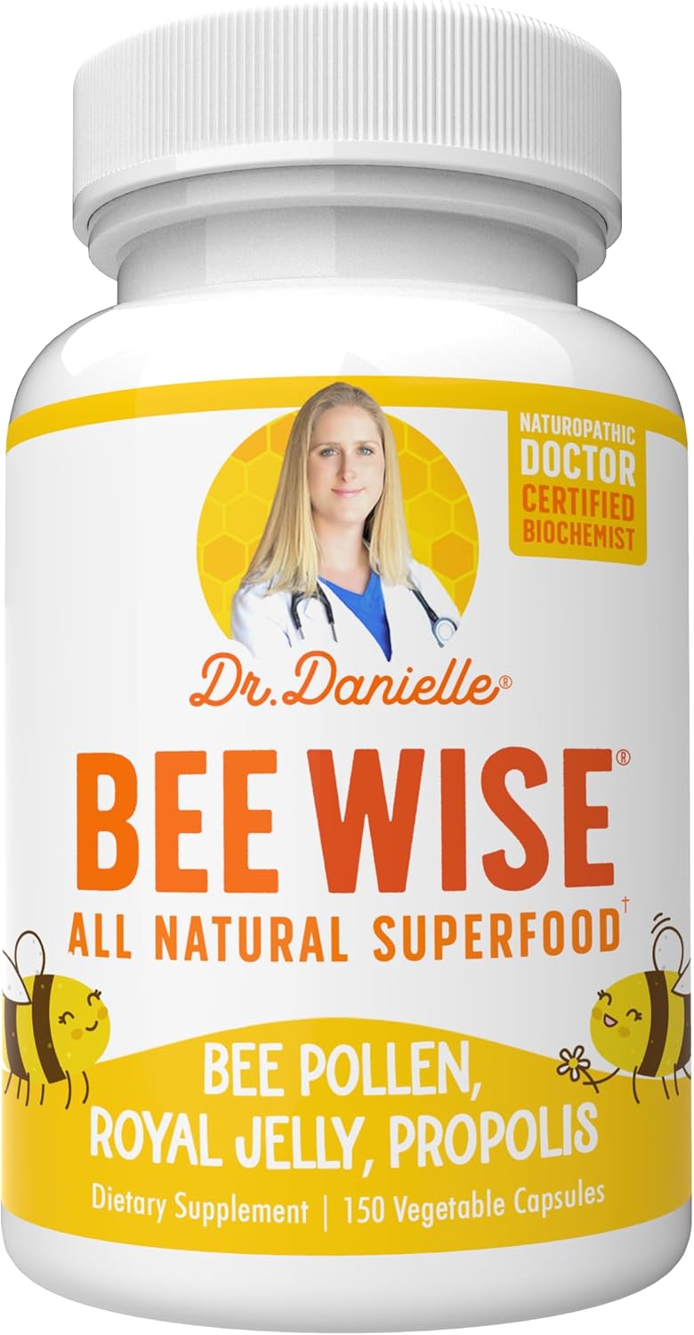 Dr. Danielle's Bee Wise: Bee Pollen Supplement with Royal Jelly, Propolis, & Beepollen - 4 Daily Capsules for Wellness