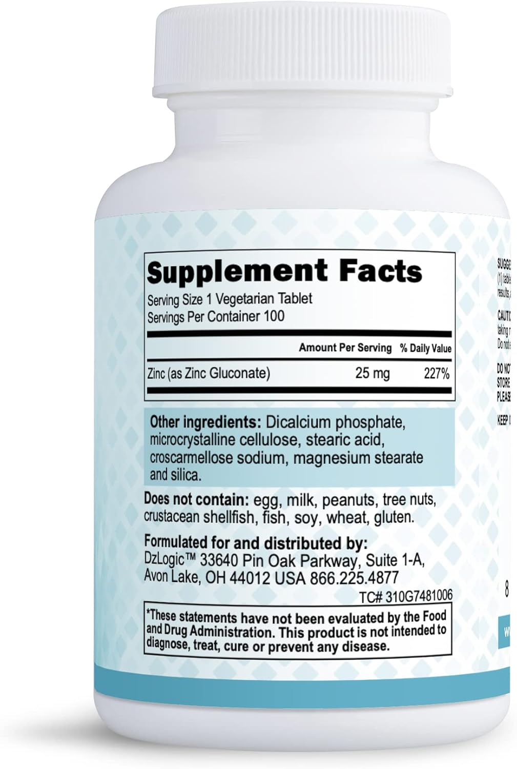 Dr. Dzugan's Advanced Zinc Gluconate Formula 25mg Tablets - Non-GMO, GMP Certified, Gluten Free, Vegetarian - Supports Immune Function