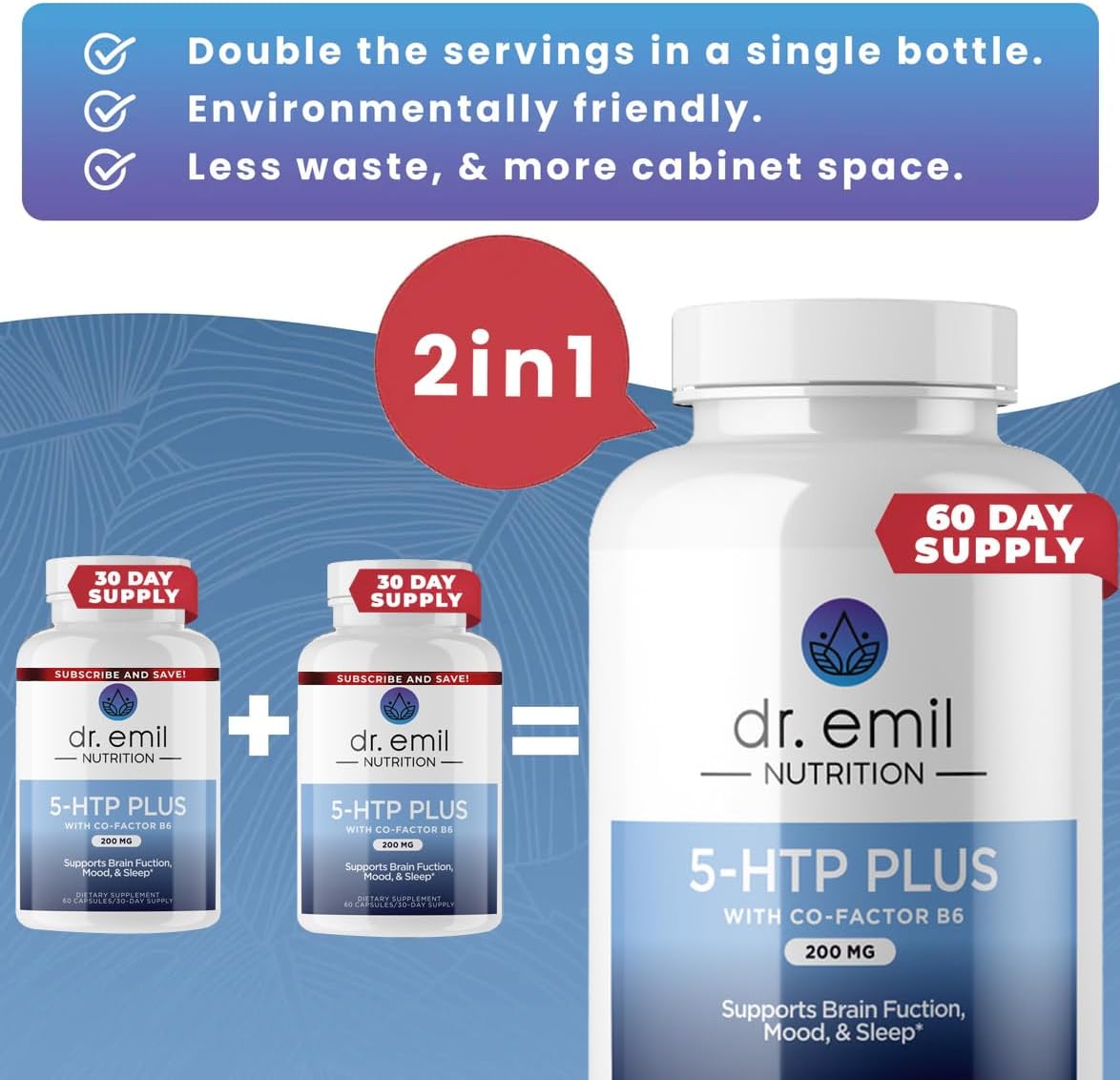 Dr. Emil Nutrition 5-HTP Plus with SAM-e for Mood, Stress, and Sleep - Vegan Capsules with Vitamin B6 - 120 Count