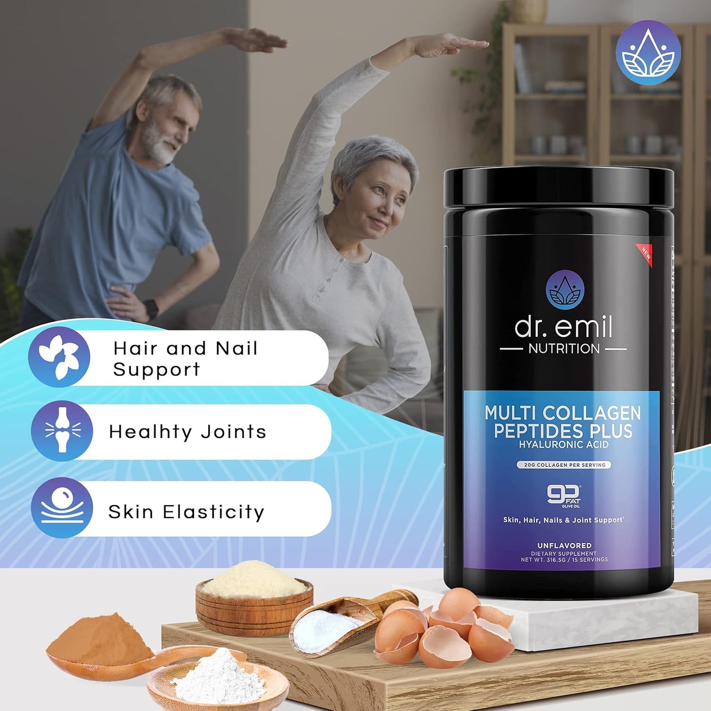 Dr. Emil Nutrition Complete Multi Collagen Bundle - Enhance Hair, Skin & Nails with Collagen Peptide Pills & Powder - 15 Servings