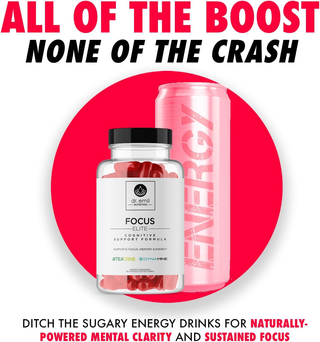 Dr. Emil Nutrition Elite Focus Supplement - Boost Energy, Mental Clarity & Concentration - Adults Focus Vitamins with 100mg Caffeine