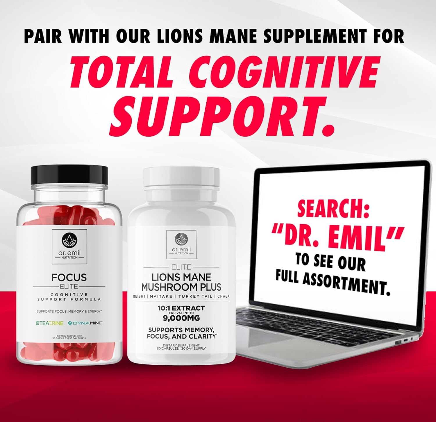 Dr. Emil Nutrition Elite Focus Supplement - Boost Energy, Mental Clarity & Concentration - Adults Focus Vitamins with 100mg Caffeine