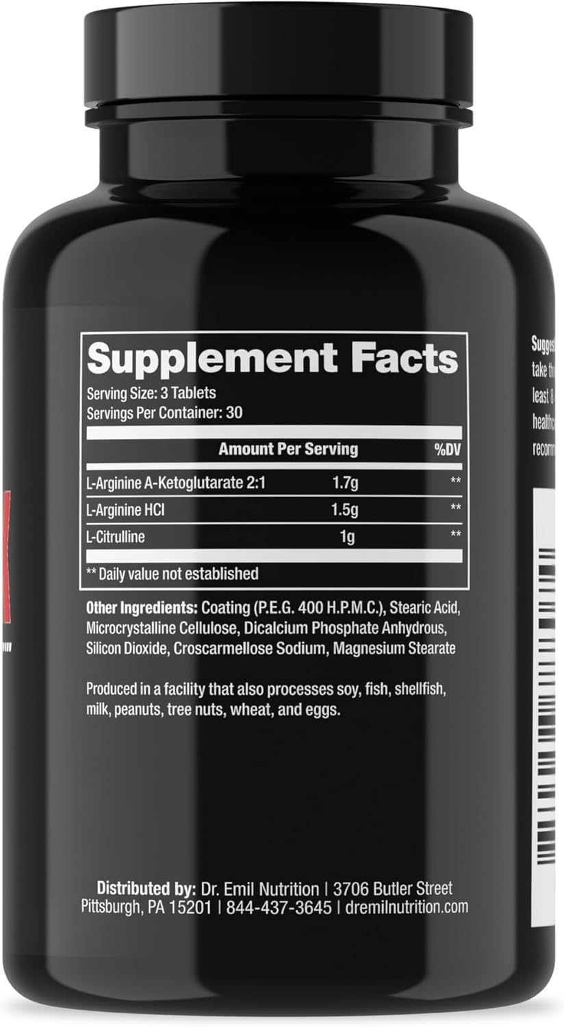 Dr. Emil Nutrition Elite L Arginine and L-Citrulline Nitric Oxide Supplement - 3150mg Dose - 90 Tablets for Vascularity, Endurance, and Heart Health