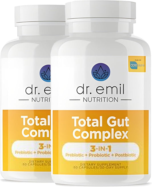 Dr. Emil Nutrition Total Gut Health Complex - Prebiotic, Probiotic, Postbiotic Supplements for Digestive Health - 120 Capsules for Men and Women