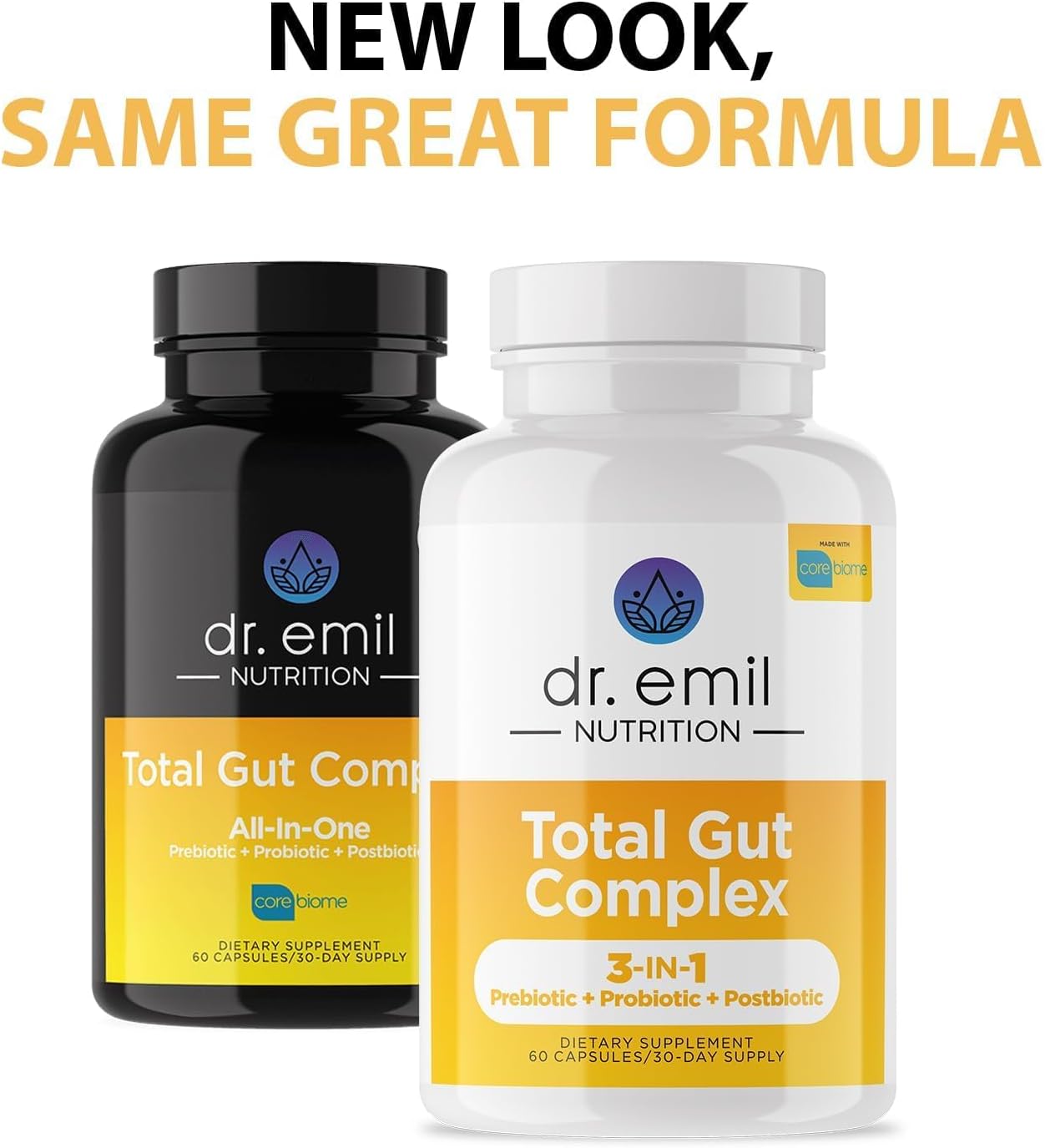 Dr. Emil Nutrition Total Gut Health Complex - Prebiotic, Probiotic, Postbiotic Supplements for Digestive Health - 120 Capsules for Men and Women