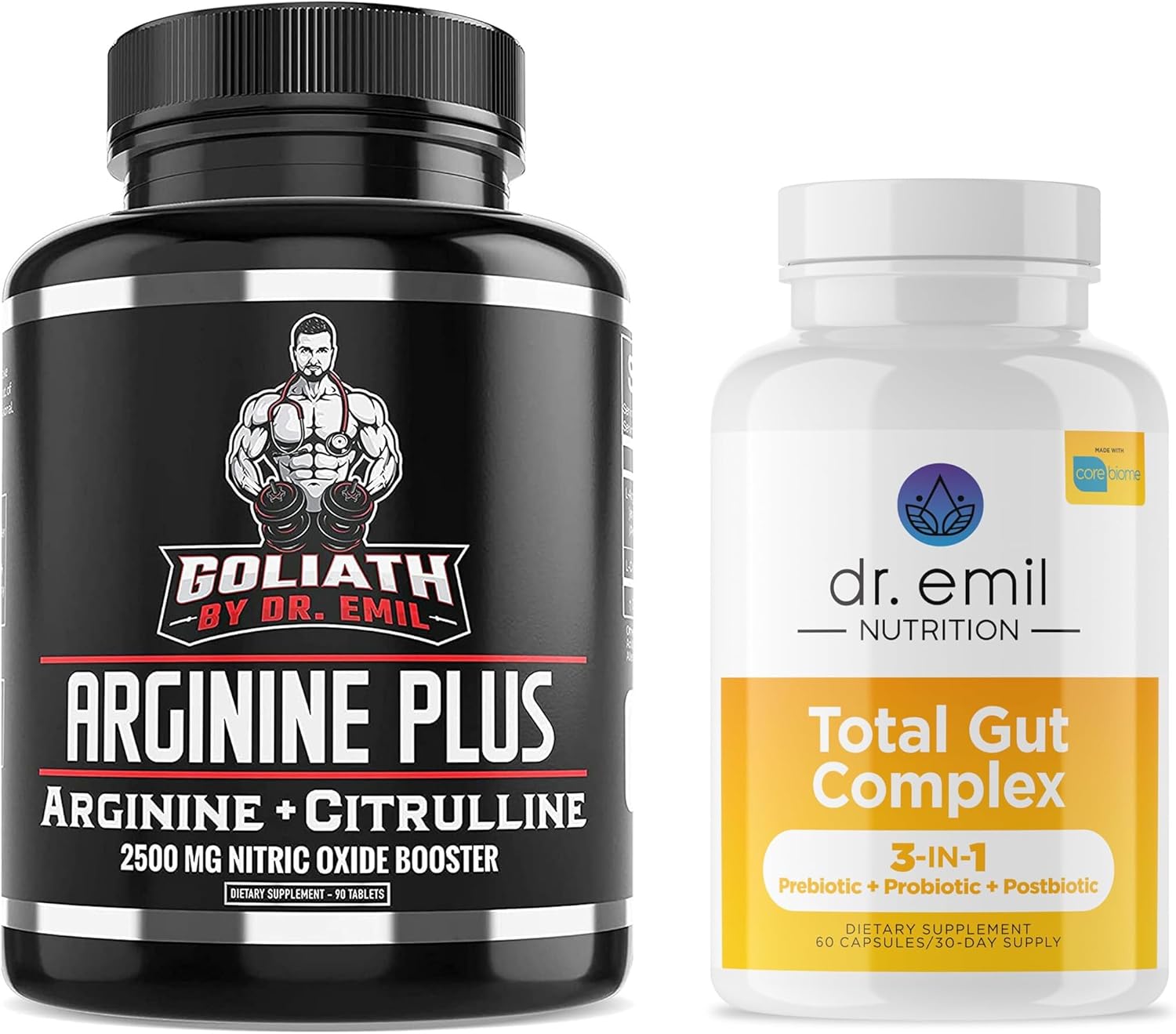 Dr. Emil's Health Bundle: ARGININE PLUS & Total Gut Complex - High Dose NO Booster & Gut Health Supplement