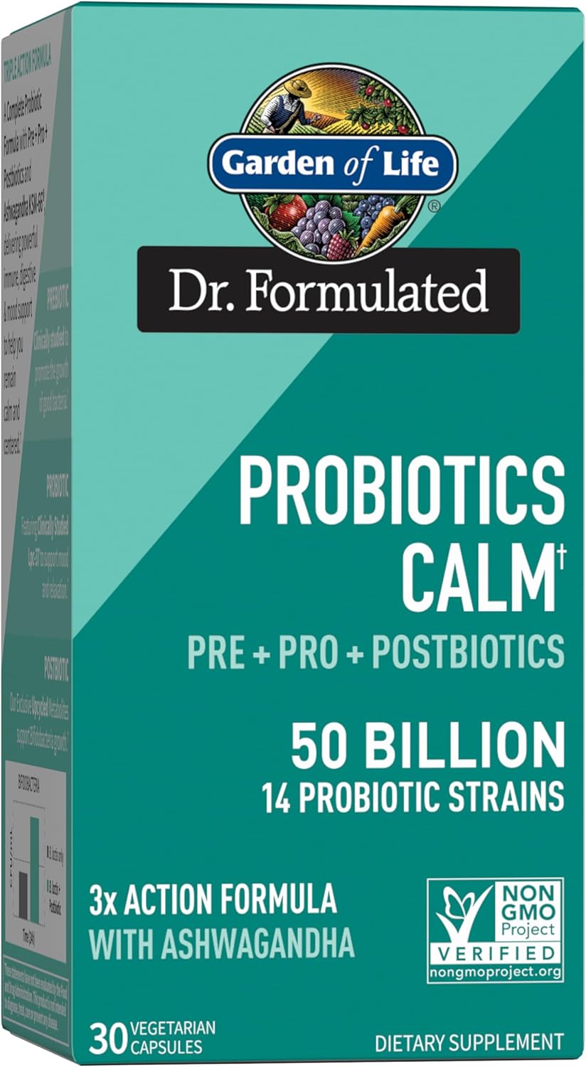 Dr. Formulated Calm Daily 3-in-1 Probiotics with Ashwagandha - Immune, Digestive & Mood Support - 30 Day Supply