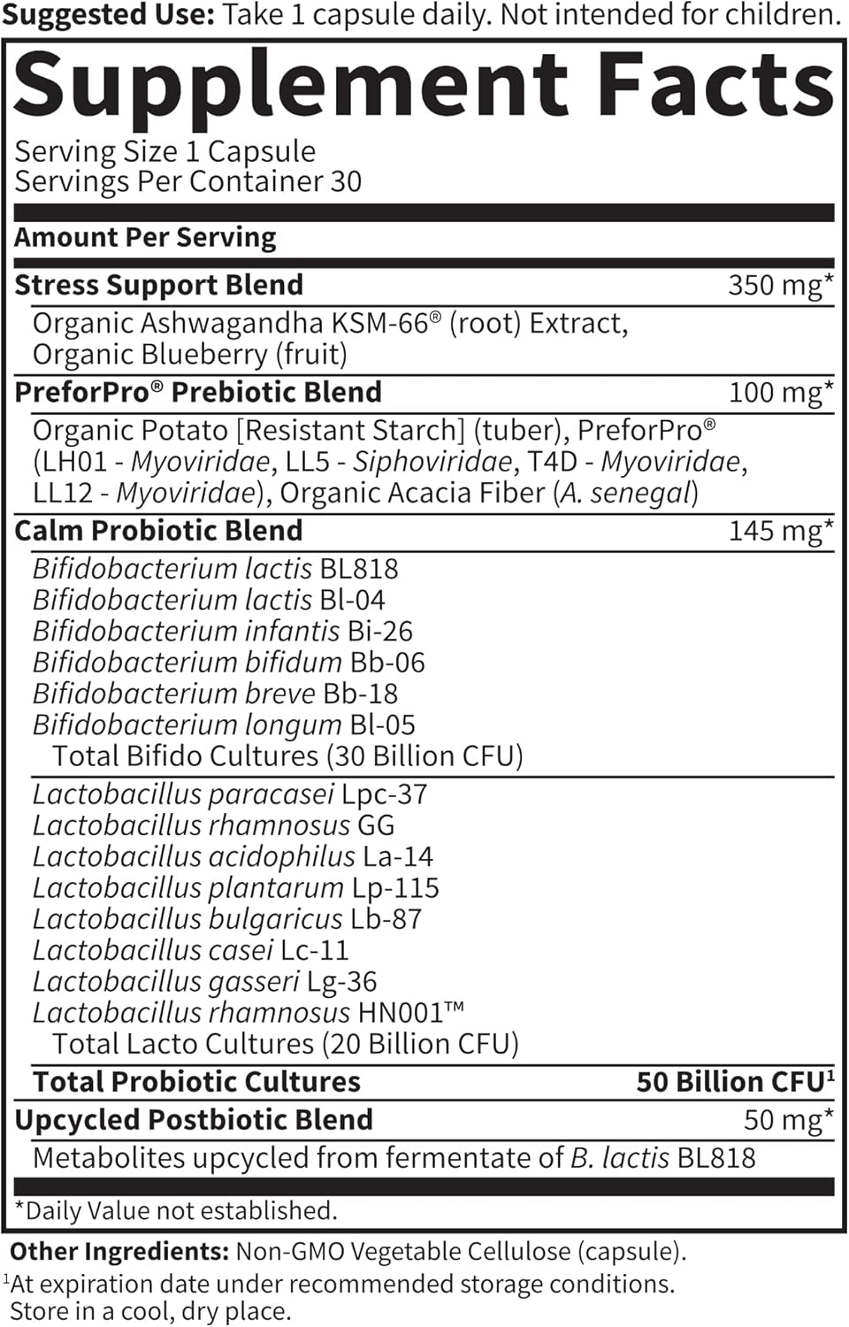 Dr. Formulated Calm Daily 3-in-1 Probiotics with Ashwagandha - Immune, Digestive & Mood Support - 30 Day Supply