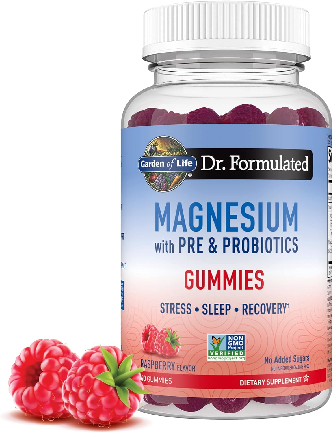 Dr. Formulated Magnesium Citrate Gummies with Prebiotics & Probiotics for Stress, Sleep & Recovery - Vegan, Gluten Free, Non-GMO - 60 Raspberry Gummies