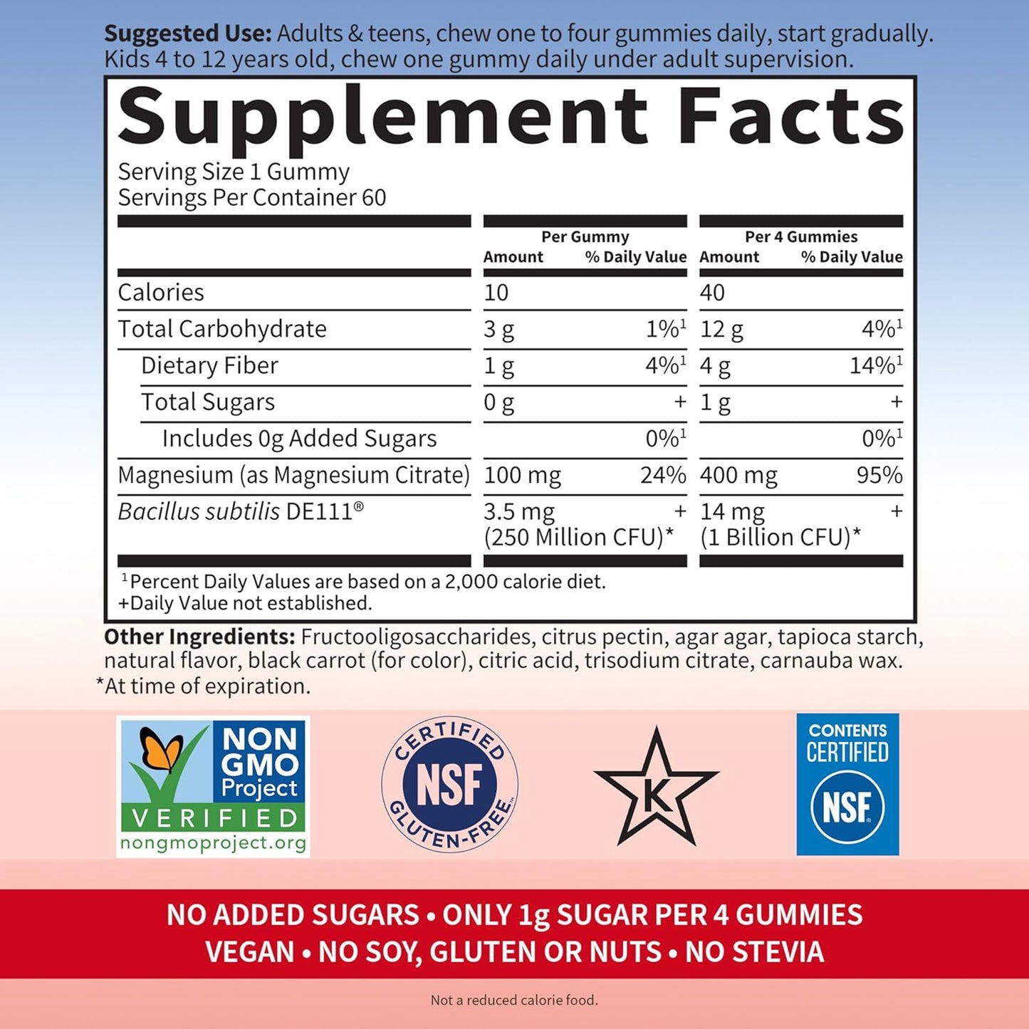 Dr. Formulated Magnesium Citrate Gummies with Prebiotics & Probiotics for Stress, Sleep & Recovery - Vegan, Gluten Free, Non-GMO - 60 Raspberry Gummies