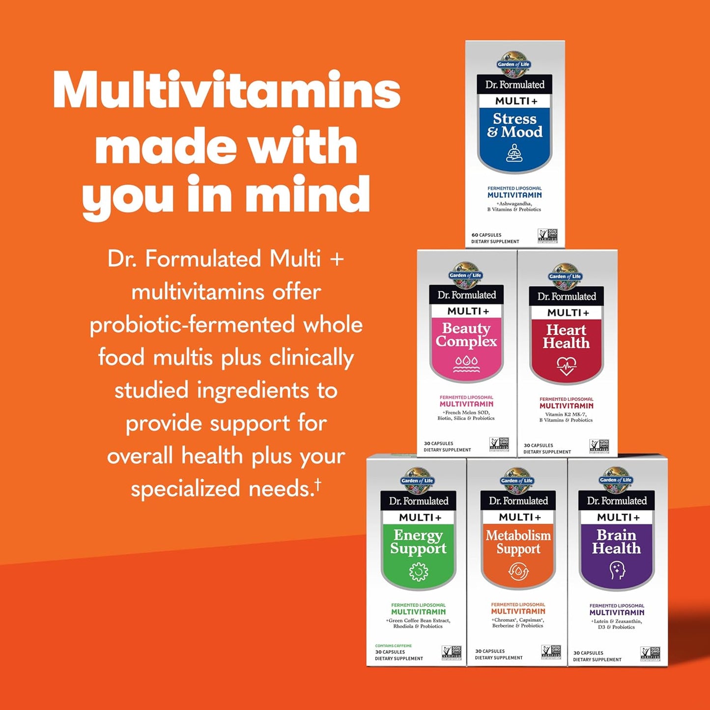Dr. Formulated Multi+ Metabolism Support Capsules with Liposomal Multivitamin, Chromax, Capsimax, Berberine & Probiotics - 30 Count
