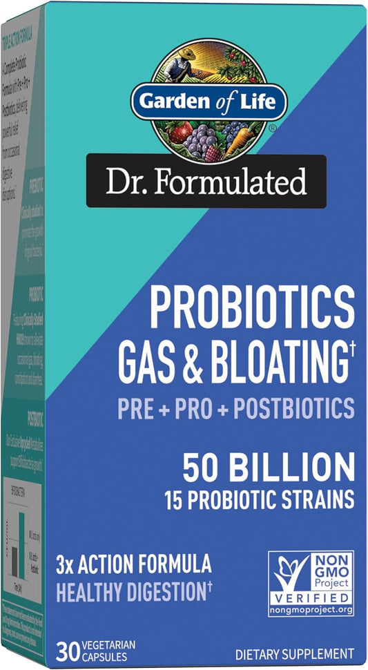 Dr Formulated Once Daily 3-in-1 Prebiotic, Probiotic, and Postbiotic Supplement for Men and Women - 50 Billion CFU, 30 Day Supply - Relieves Gas and Bloating