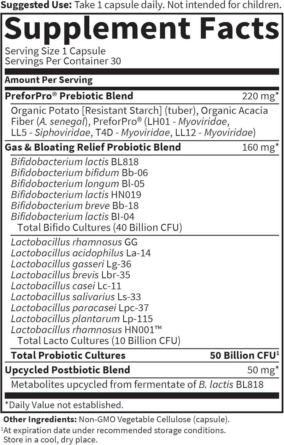 Dr Formulated Once Daily 3-in-1 Prebiotic, Probiotic, and Postbiotic Supplement for Men and Women - 50 Billion CFU, 30 Day Supply - Relieves Gas and Bloating