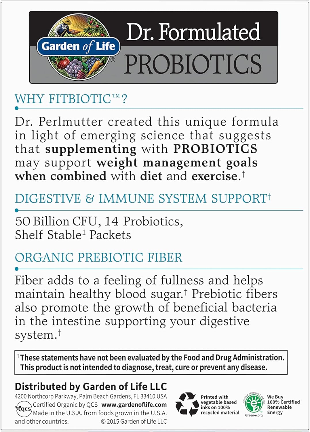 Dr. Formulated Probiotics Fitbiotic Weight Management Powder - 50 Billion CFU & Fiber, Organic & Non-GMO Digestive Gut Health Supplement - 3 Oz, Pack of 20