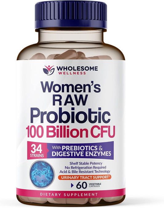 Dr. Formulated Raw Probiotics for Women - 100 Billion CFUs Capsules with Prebiotics and Digestive Enzymes, Shelf Stable Supplement for Adults