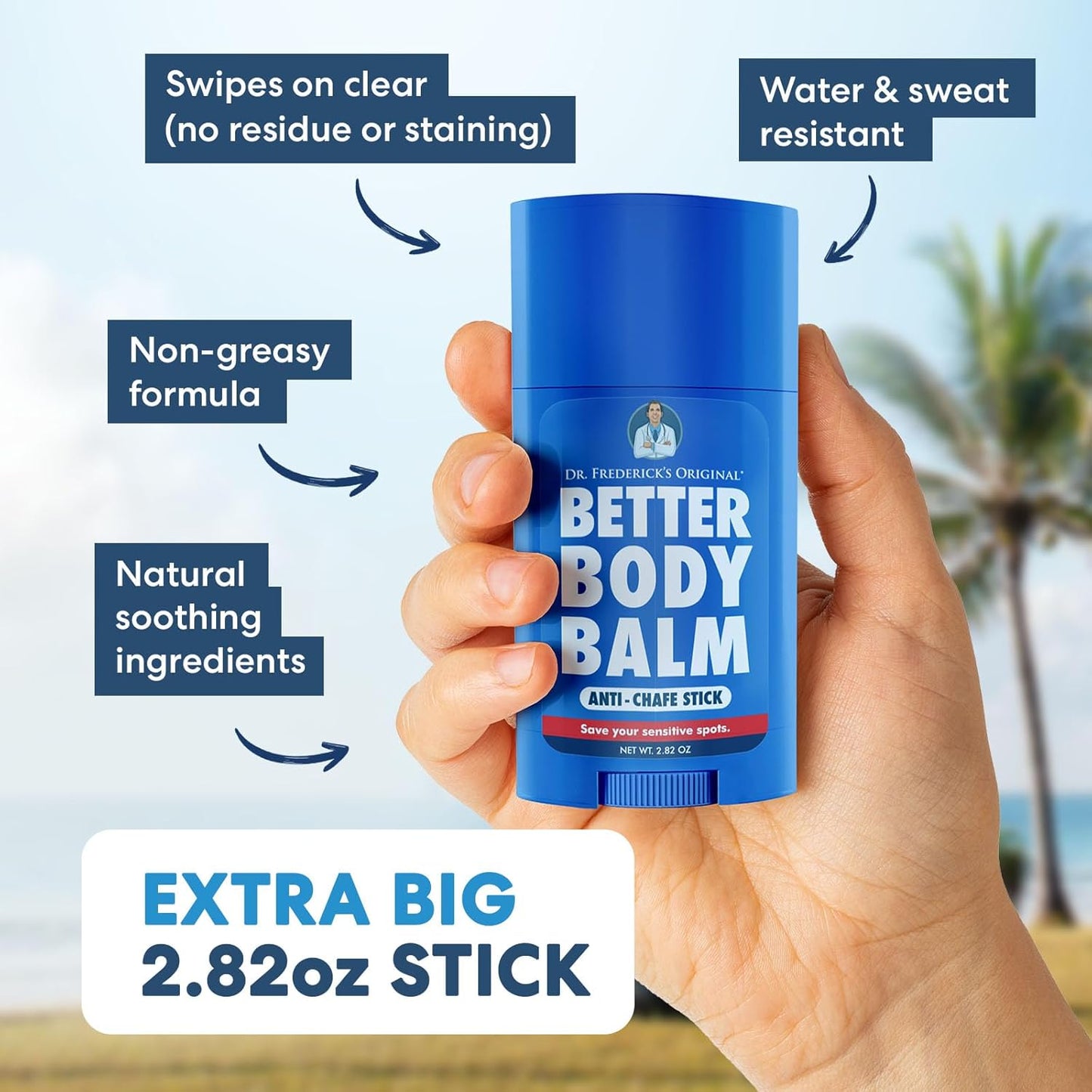 Dr. Frederick's Original Anti Chafing Stick - 2.82 oz Body Balm - Reduce Friction - Ideal for Travel & Sports - Water-Resistant Formula
