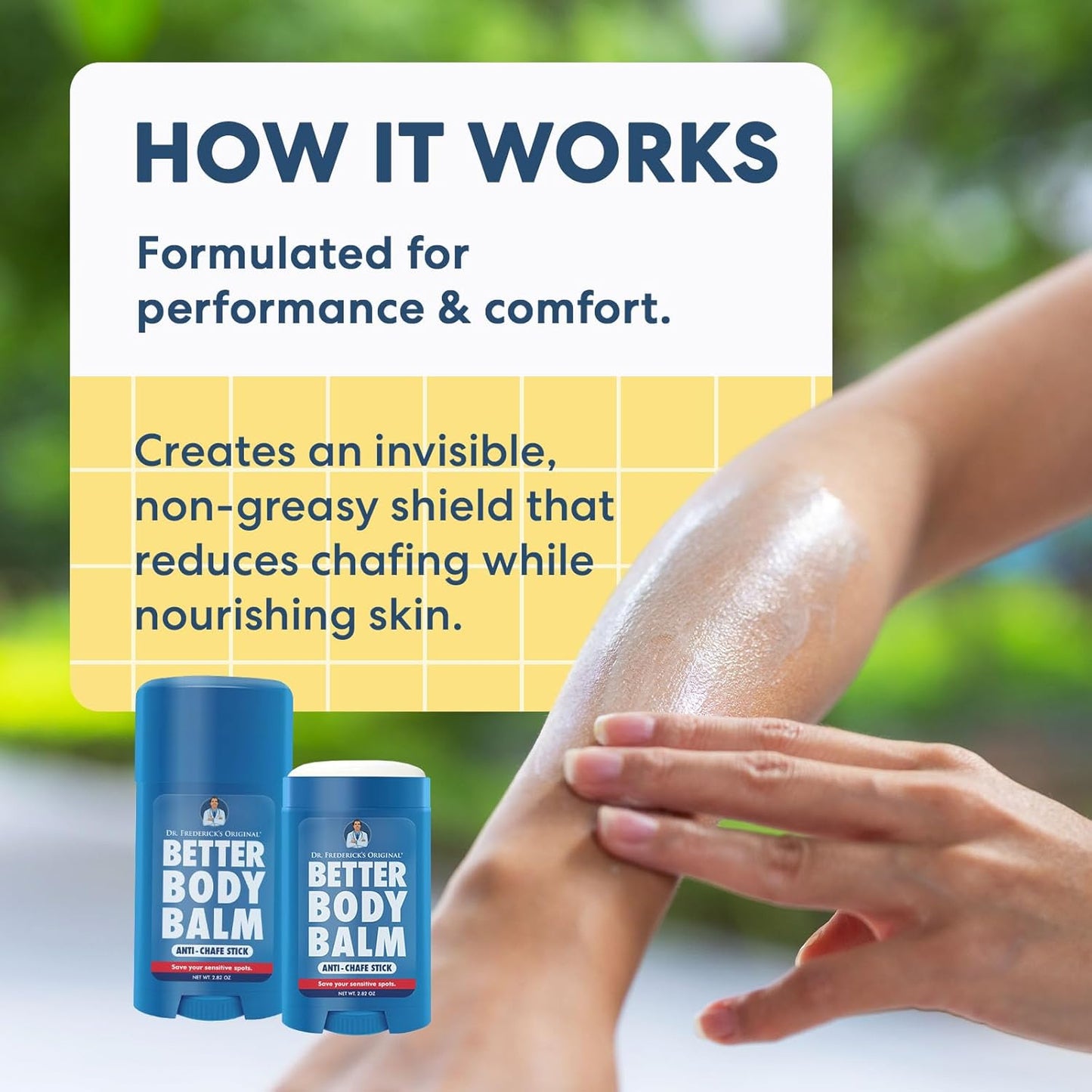 Dr. Frederick's Original Anti Chafing Stick - 2.82 oz Body Balm - Reduce Friction - Ideal for Travel & Sports - Water-Resistant Formula