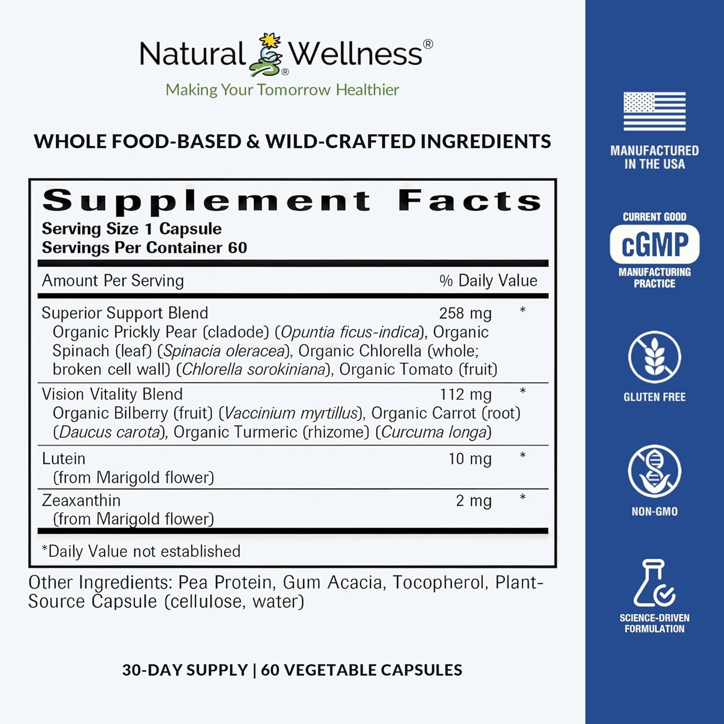 Dr. Grossman's Whole Food Eye Supplements for Eyesight - Advanced Vision Support Formula with Lutein, Zeaxanthin, Organic Prickly Pear, Bilberry - 30 Day Supply
