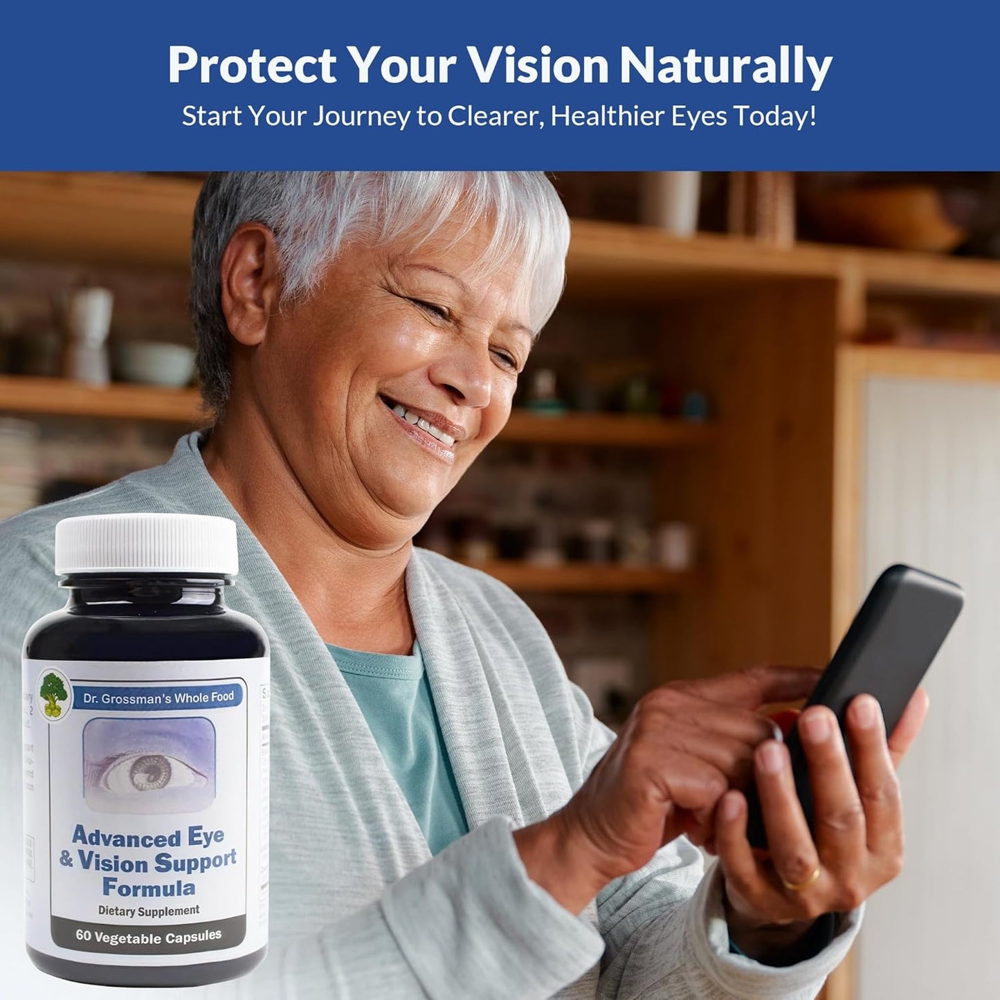 Dr. Grossman's Whole Food Eye Supplements for Eyesight - Advanced Vision Support Formula with Lutein, Zeaxanthin, Organic Prickly Pear, Bilberry - 30 Day Supply