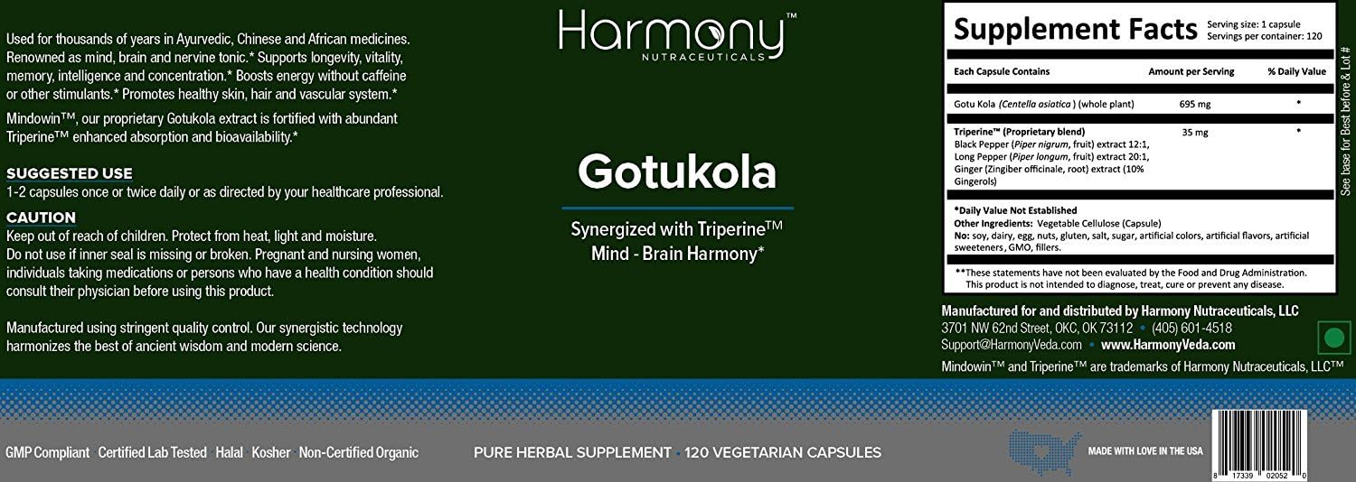 Dr. Gumman's Clinical Grade Gotu Kola 120 Vegan Capsules - Maximum Potency & Bioactivity - Harmony Nutraceuticals