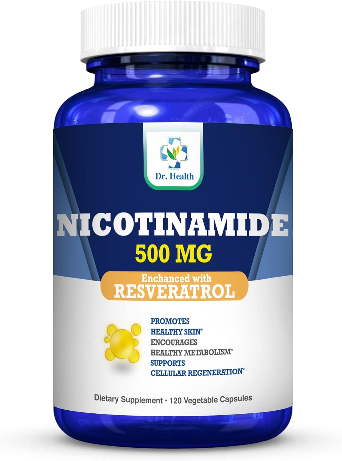 DR. HEALTH Nicotinamide 500mg with Resveratrol 100mg Capsules - 120 Count - Antioxidant Dietary Supplement for Cellular Health & Energy