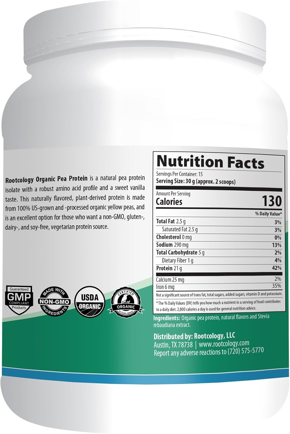 Dr. Izabella Wentz Organic Pea Protein Powder - USDA Certified with 20g Plant Protein/Serving - Natural Vanilla Flavor - 454g/15 Servings