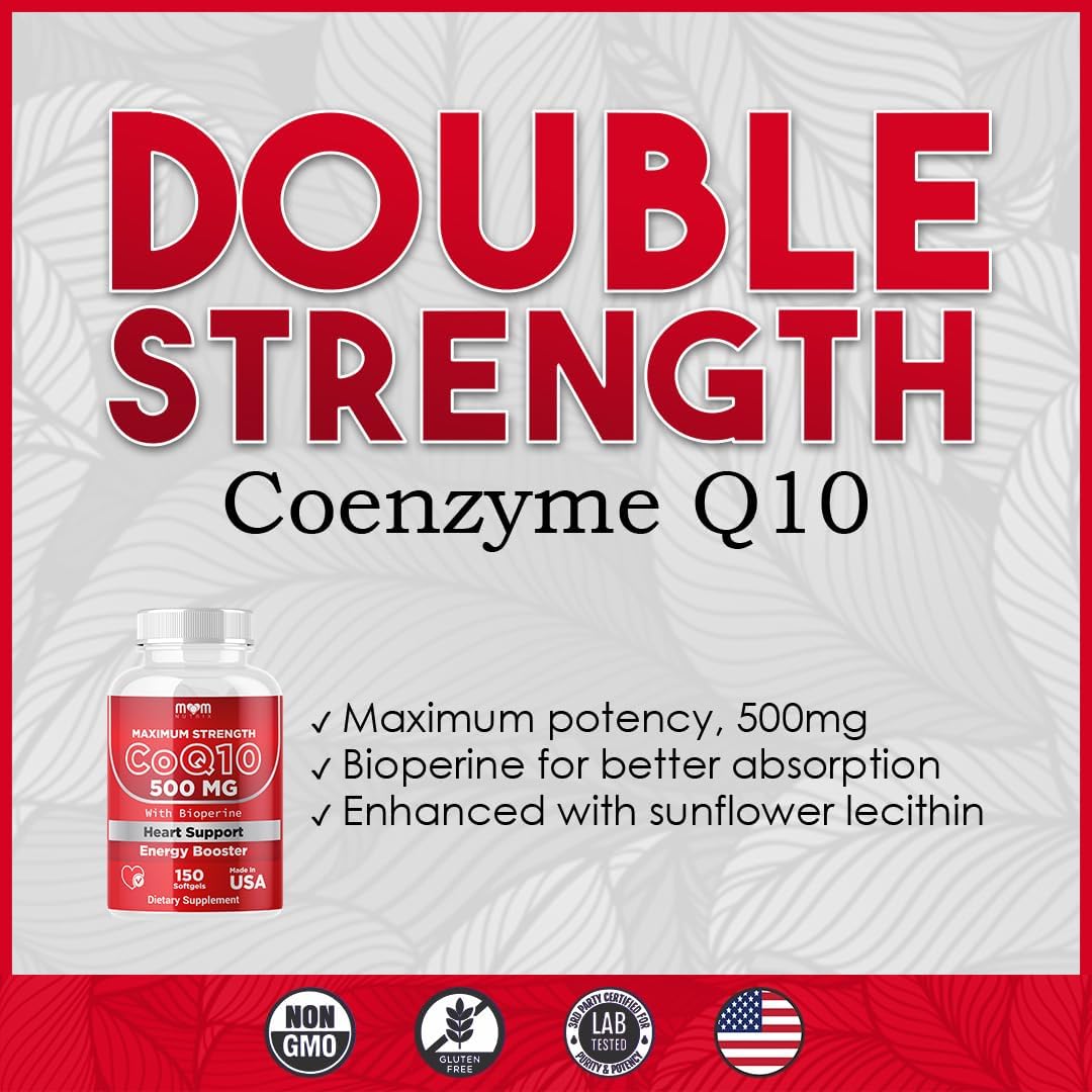 Dr. JOEL'S MOM Nutrix CoQ10 500mg Softgels with Bioperine for Enhanced Absorption - Cellular Energy Support - 150 Count - USA Made